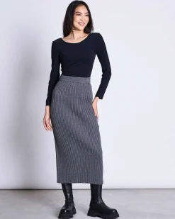Midi Knit Skirt Ebba Dark Grey Gots