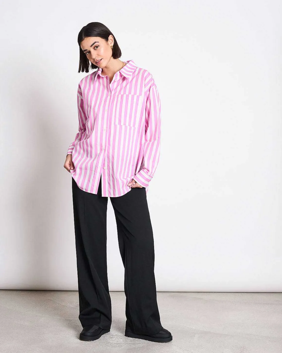 Oversized Shirt Mamro Hot Pink Striped