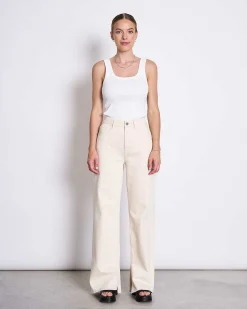 Slitted Wide Leg Jeans Selene Ecru