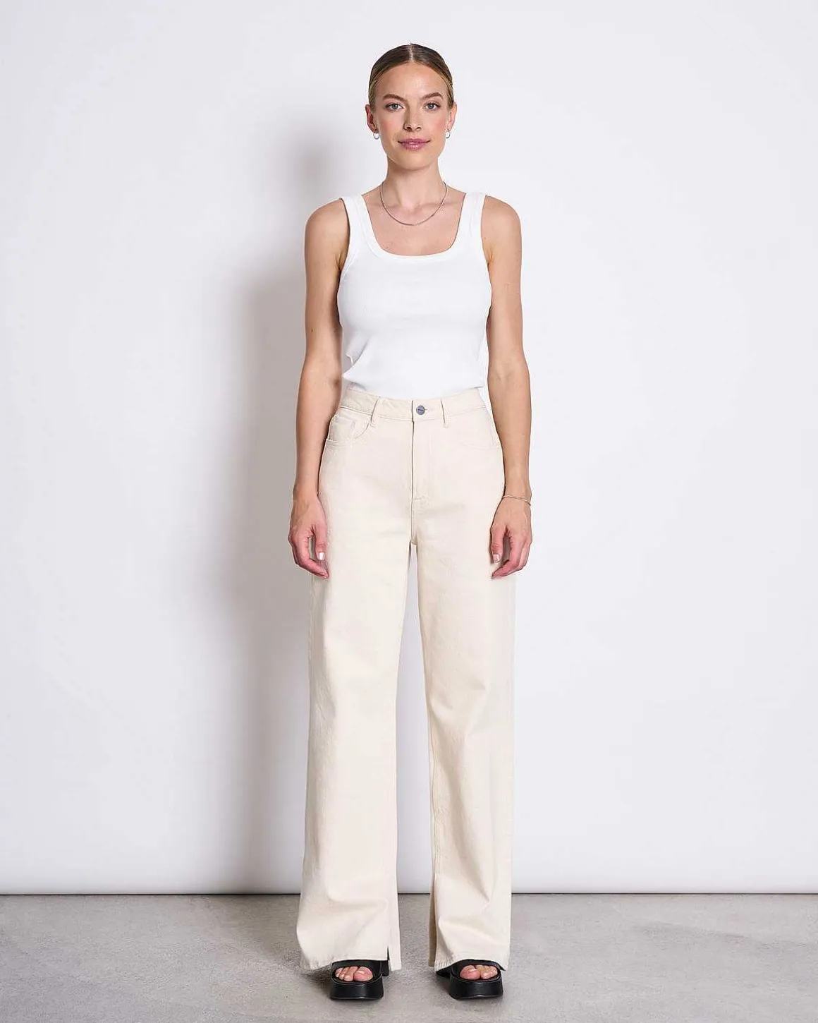 Slitted Wide Leg Jeans Selene Ecru
